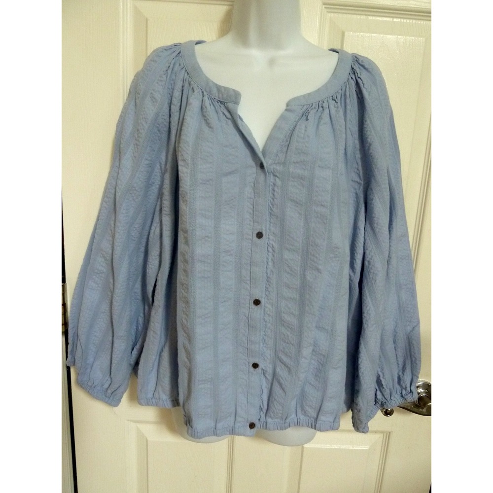 NWOT a.n.a. Plus Sz XXL Textured Balloon Sleeve Cotton Blouse Button-Up Cropped